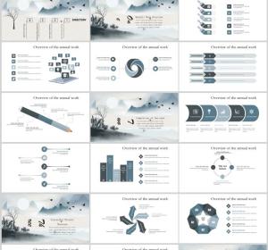 Chinese water ink PowerPoint template for Working report