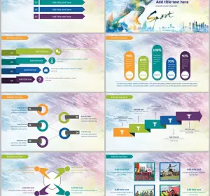 Watercolor style sports health theme PPT templates